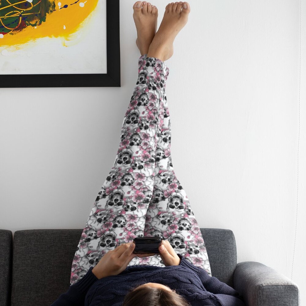 Skull and Roses Halloween Leggings For Women Spooky Yoga Pants for Fall Trick